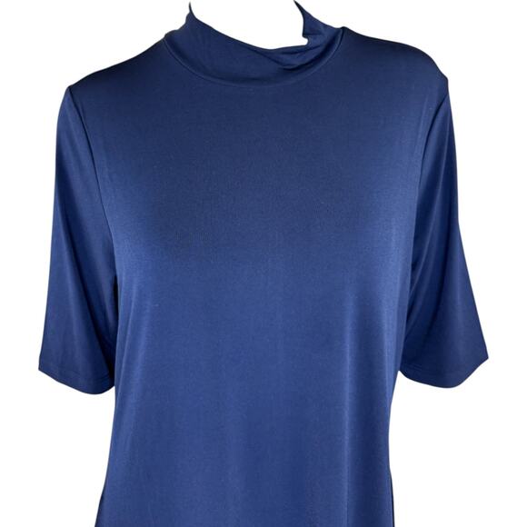 Susan Graver Liquid Knit Mock-Neck Elbow-Sleeve Dress Navy Large - Picture 2 of 16